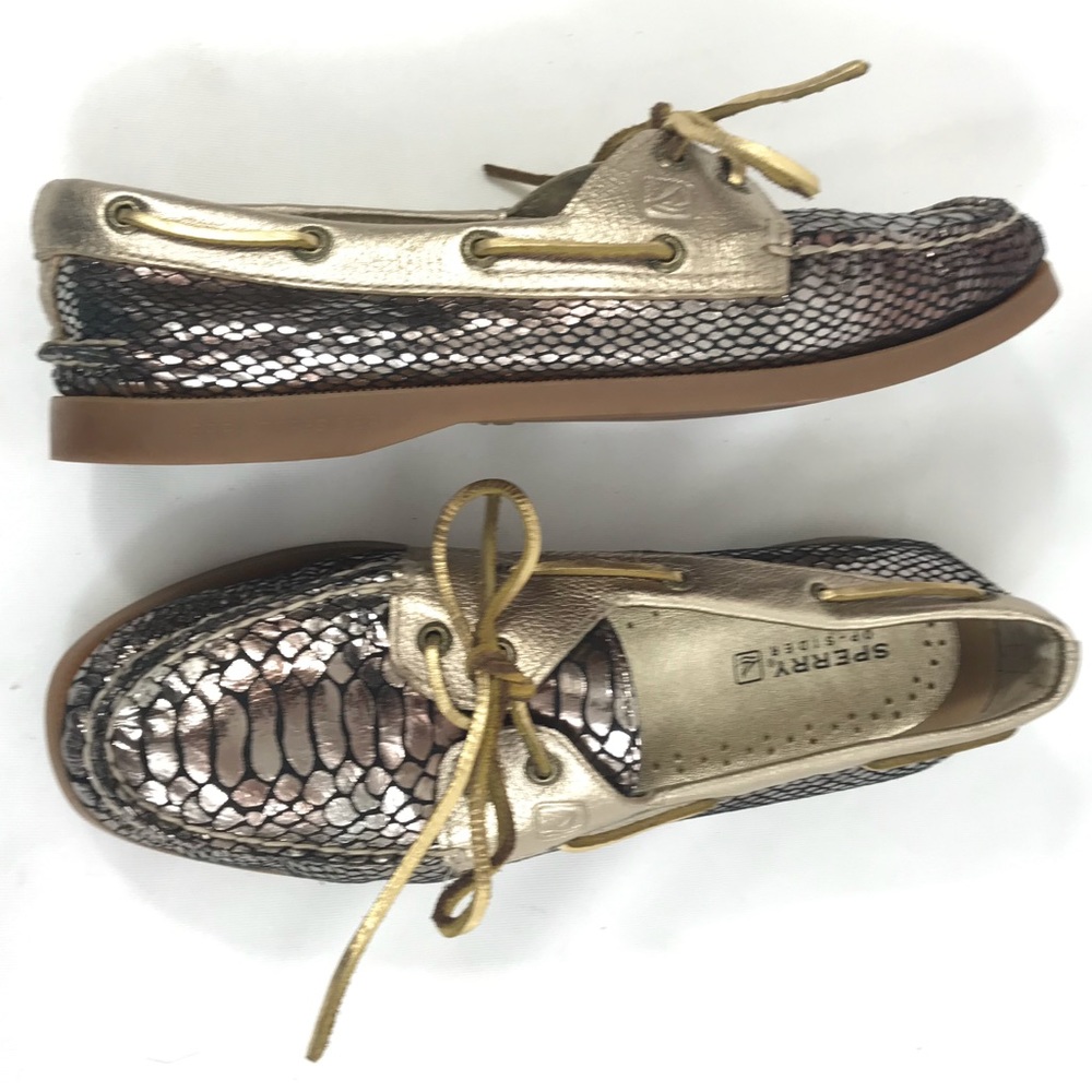 Sperry Metallic Snakeskin Loafer Boat Shoe Flats 8